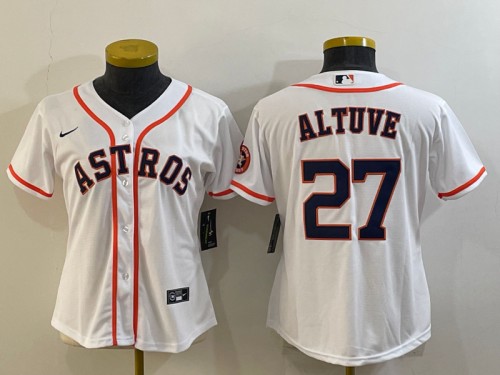 Women's Houston Astros #27 Jose Altuve White With Patch Cool Base Stitched Baseball Jersey(Run Small)